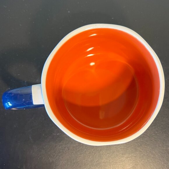 PRIMA DESIGN Oversized Wide-Mouth White & Blue Striped Mug with Orange Interior - Picture 8 of 10